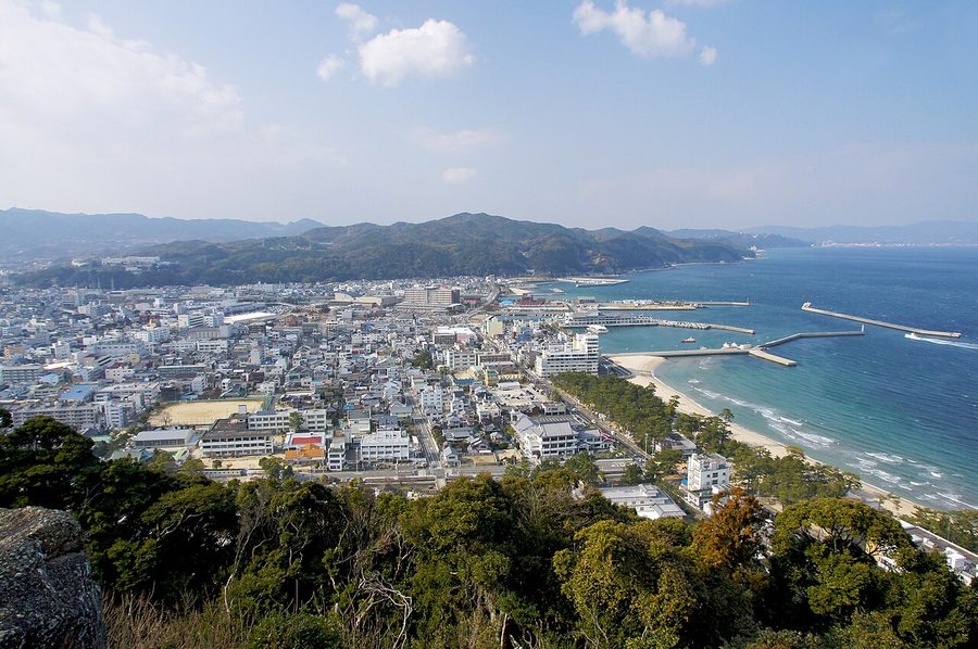 洲本城跡から望む洲本市街地と洲本港