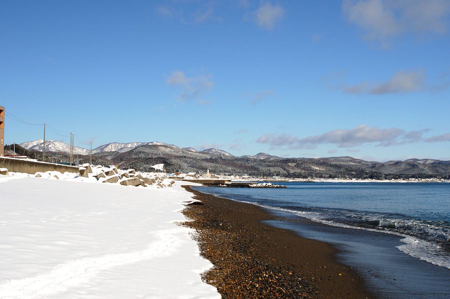 雪に覆われた海岸