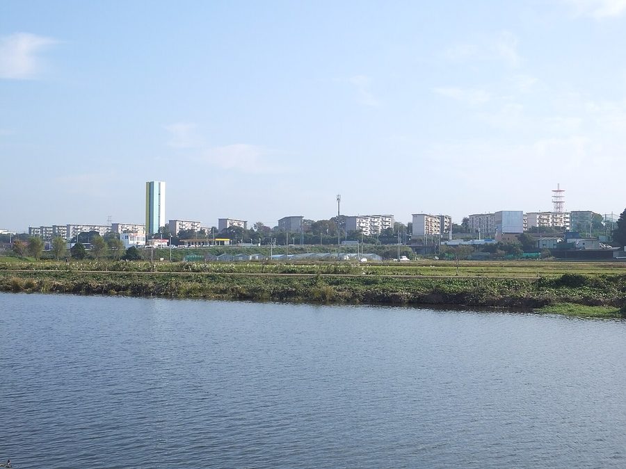 新川西岸から望む米本団地