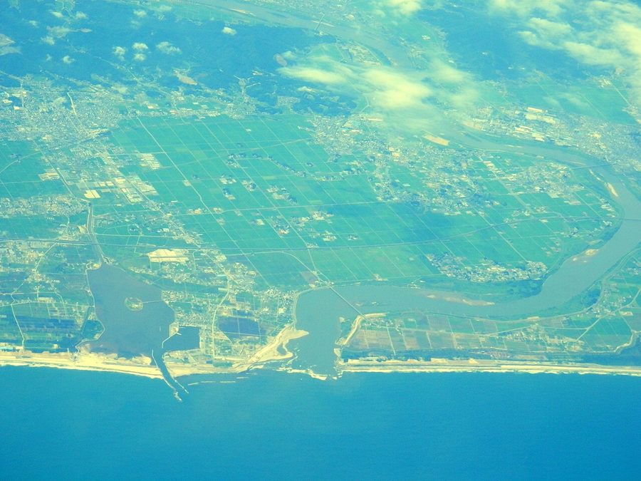 上空から見た亘理町中心部
