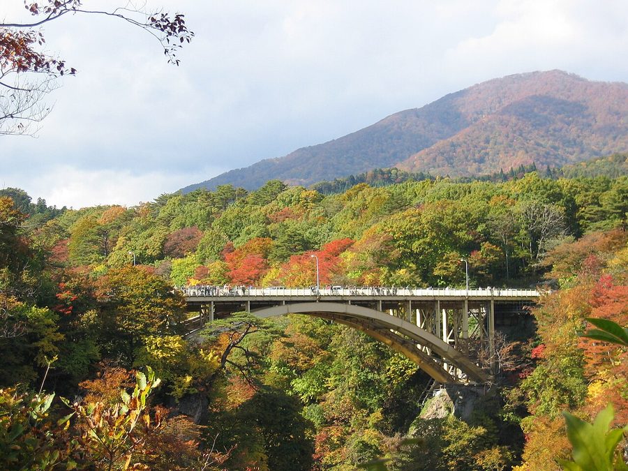 鳴子峡に架かる大深沢橋を望む