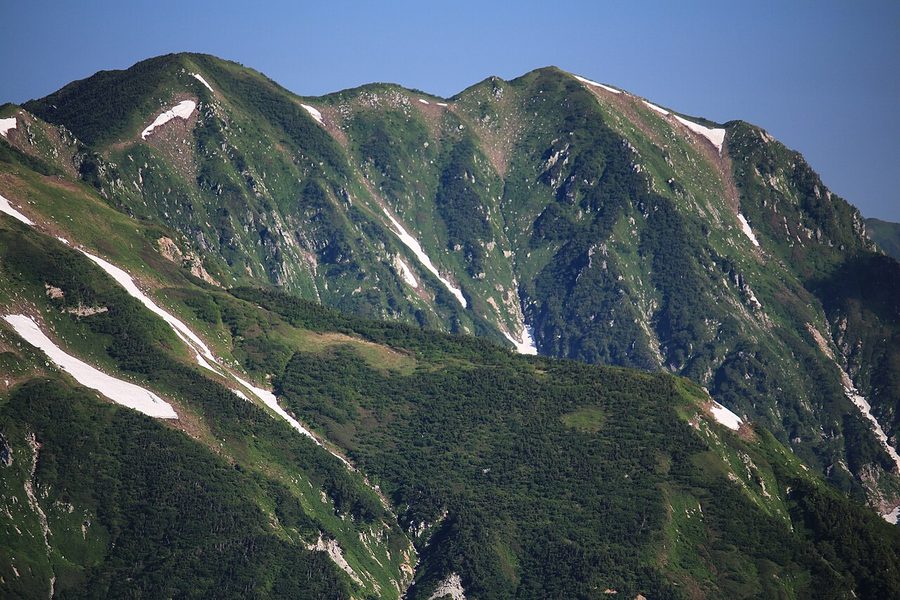 毛勝山の稜線に残る雪