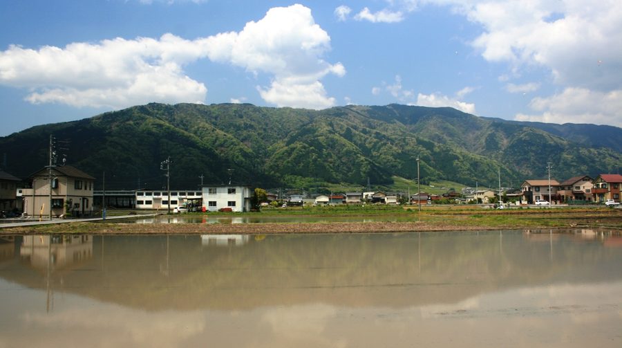 東側の水田越しに見た池田山