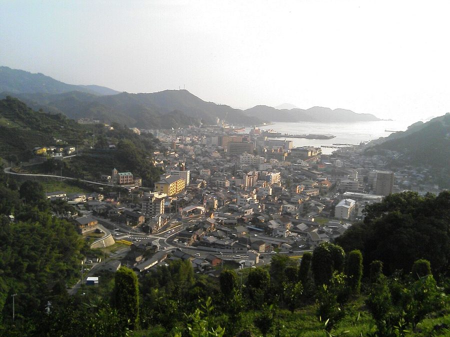 八幡浜市街と八幡浜港を見下ろす眺め