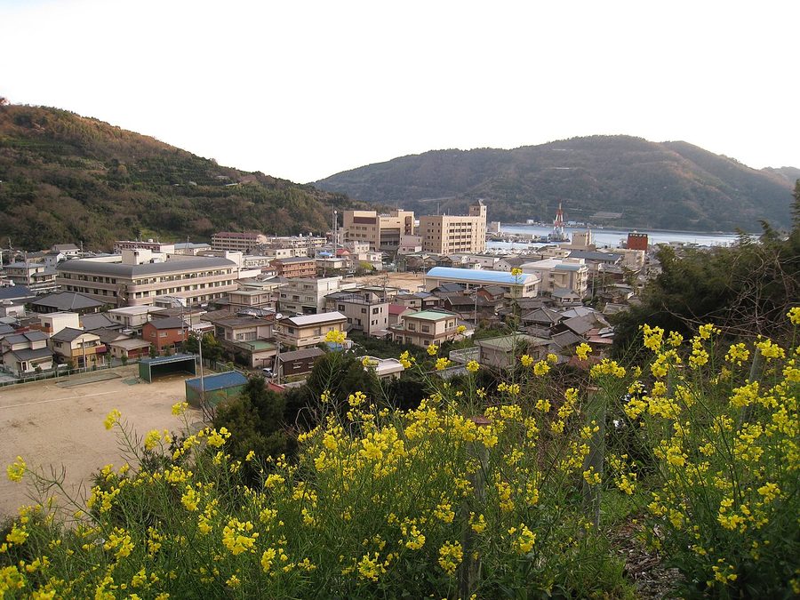 湊浦の町並みと港