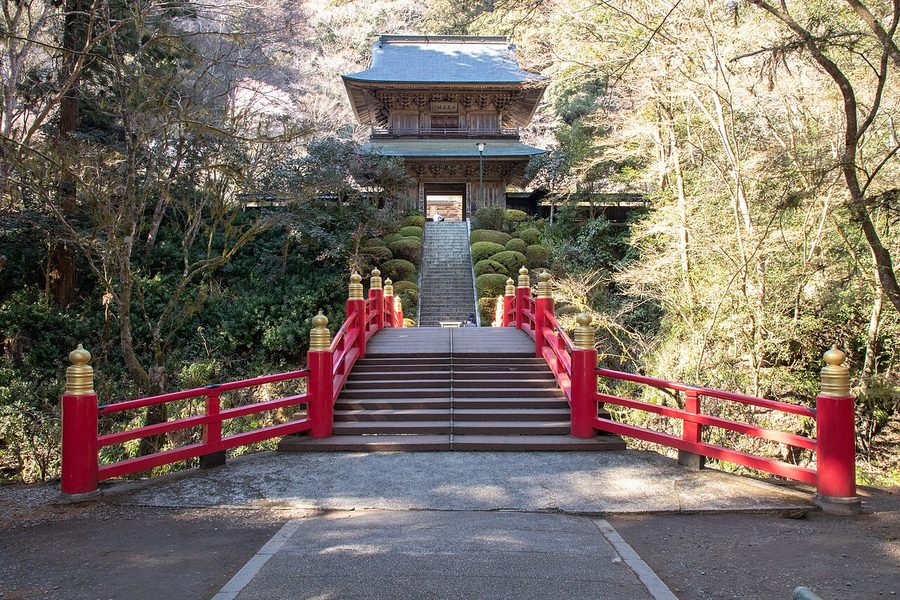 雲巌寺の山門と赤い橋