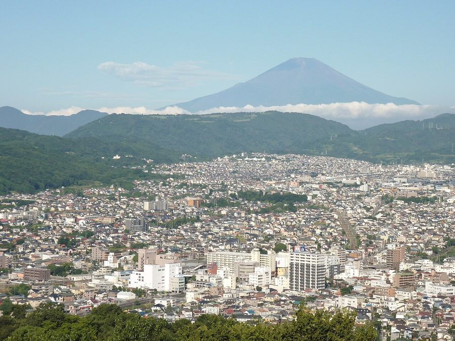 弘法山公園から望む秦野市街と富士山
