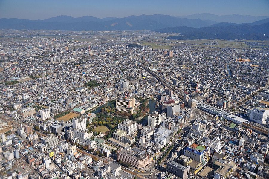 福井市中心市街地の空撮