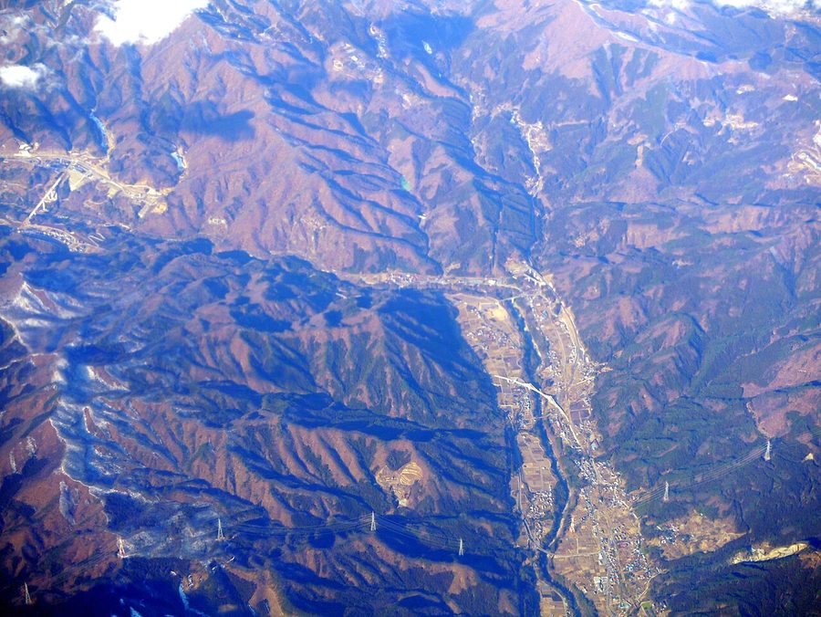 吾妻渓谷の空撮写真